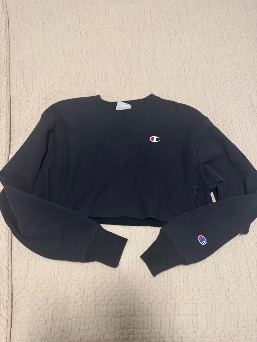 Champion Black Cropped Crew Sweatshirt